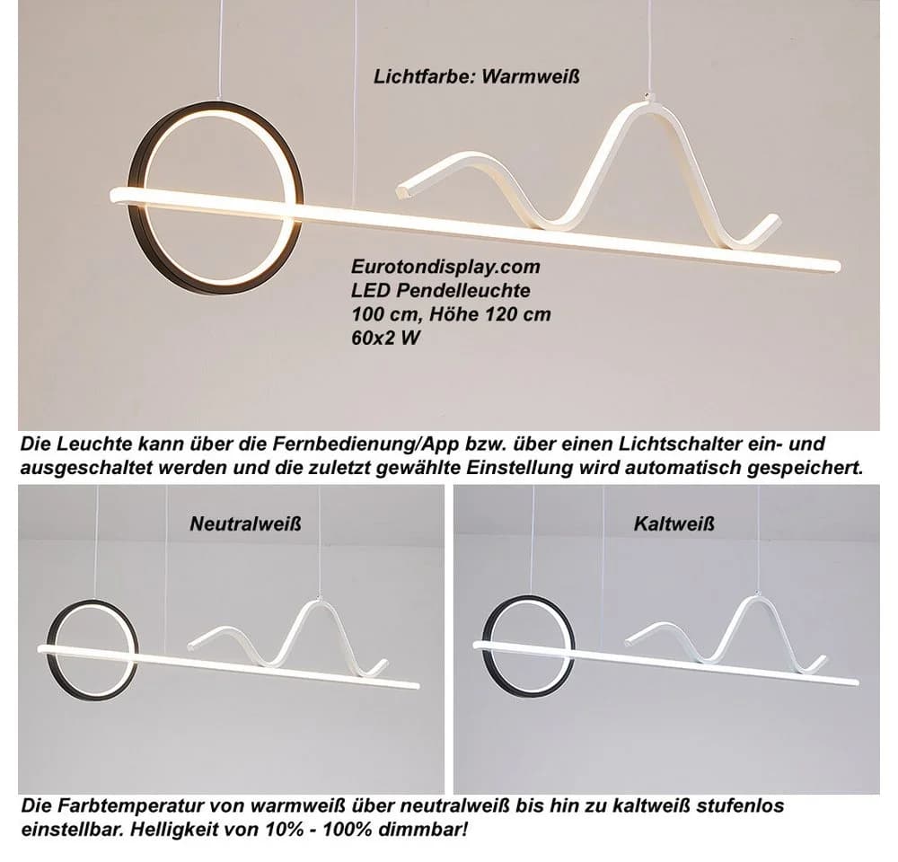 Eurohandisplay LED Pendelleuchte mit Fernbedienung und App-Steuerung - Bild 4