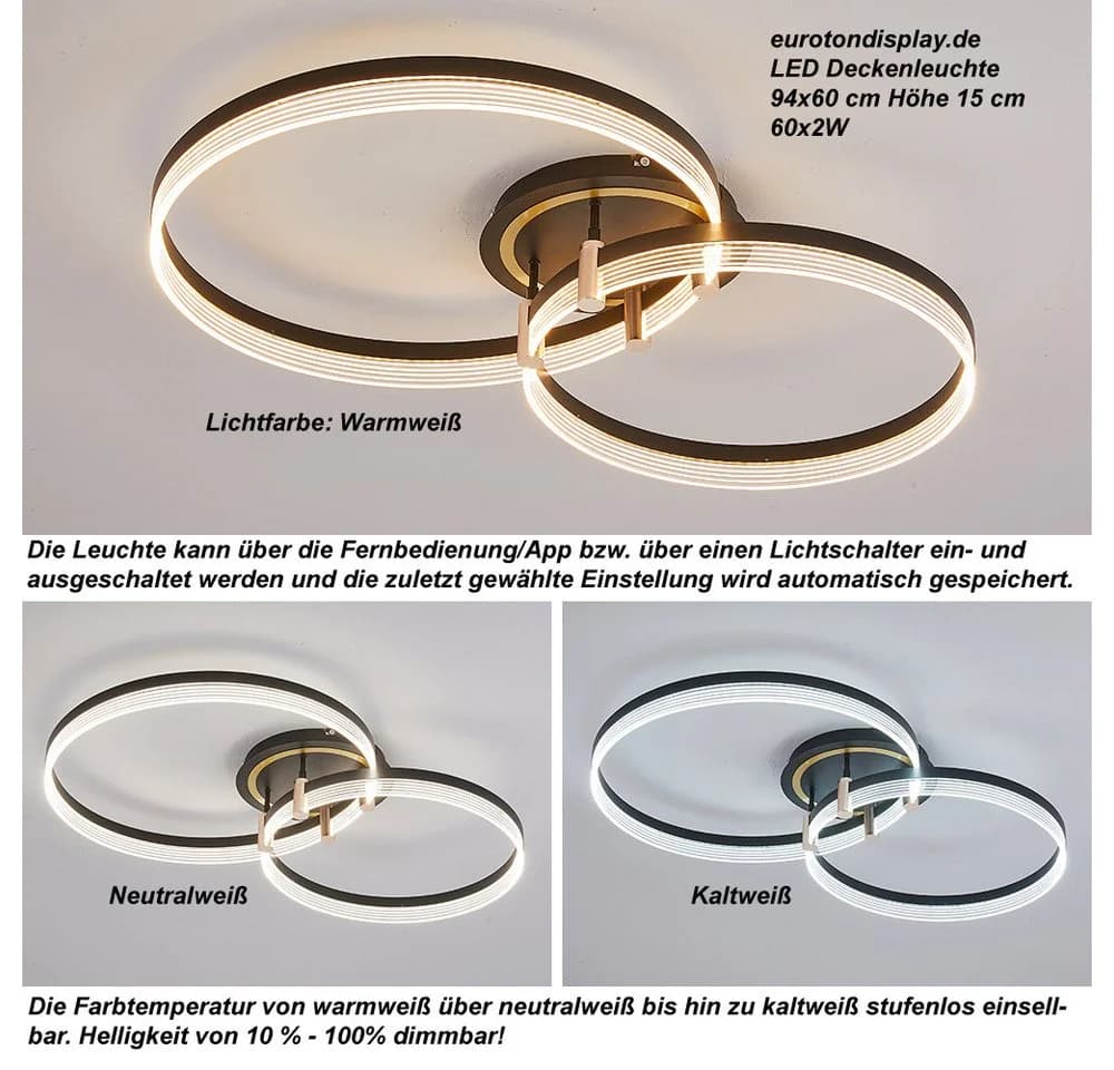 Eurohandisplay LED Deckenleuchte Fernbedienung App Lichtfarbe einstellbar - Bild 3