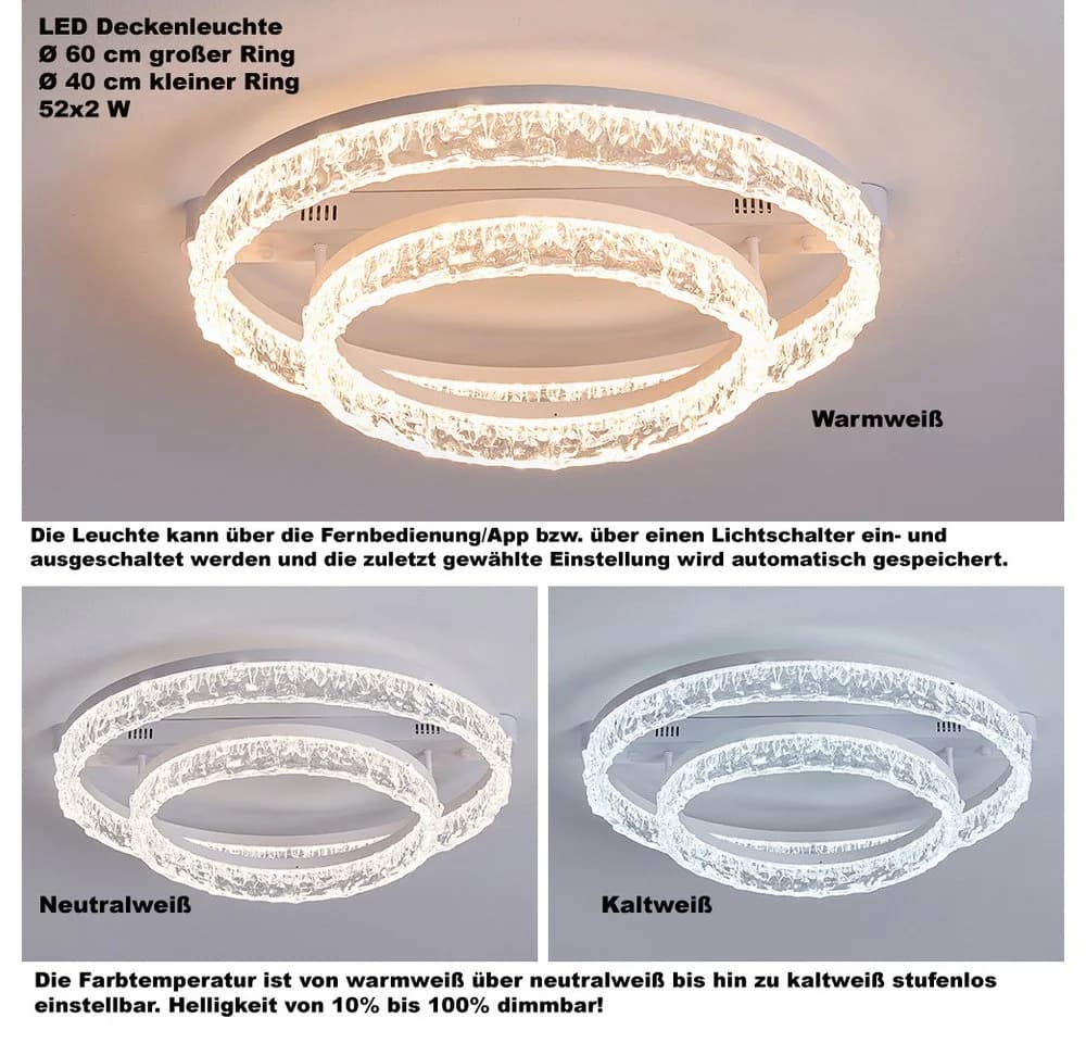 Eurohandisplay LED Deckenleuchte Fernbedienung/Handy-App Lichtfarbe einstellbar, LED fest integriert, Warmweiß- bis Kaltweiß - Bild 4