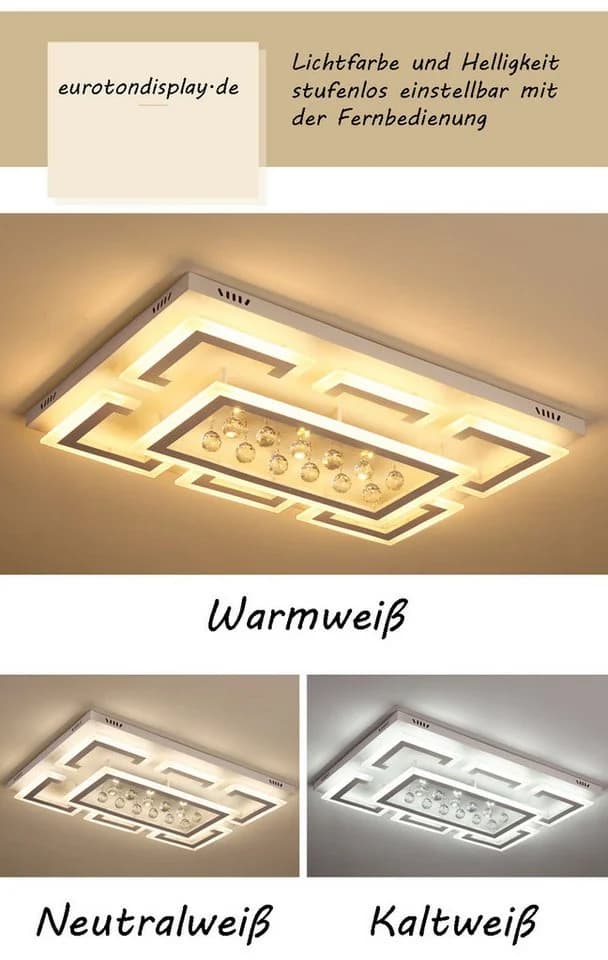 Eurotondisplay LED Deckenleuchte Kristall Lichtfarbe einstellbar mit Fernbedienung - Bild 4