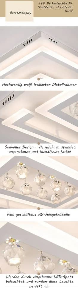 Eurotondisplay LED Deckenleuchte Kristall Lichtfarbe einstellbar mit Fernbedienung - Bild 5
