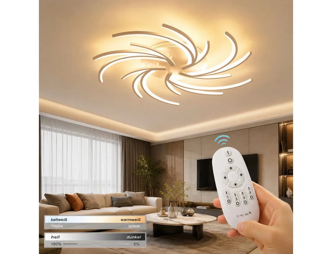 Eurohandisplay LED Deckenleuchte 2042 Fernbedienung Lichtfarbe einstellbar dimmbar, LED fest integriert, Warmweiß, Neutralweiß, Kaltweiß - Bild 2