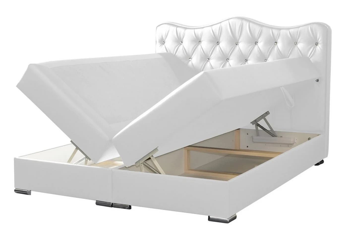 Fun Möbel Boxbett SULTAN Weiß Kunstleder mit Bettkasten & Topper