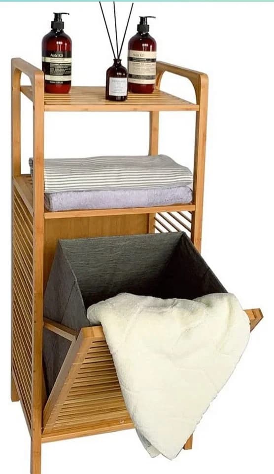 little dove Wäschekorb Badregal mit Abnehmbarem Wäschekorb, Badezimmerregal Beige Bambus - Bild 5