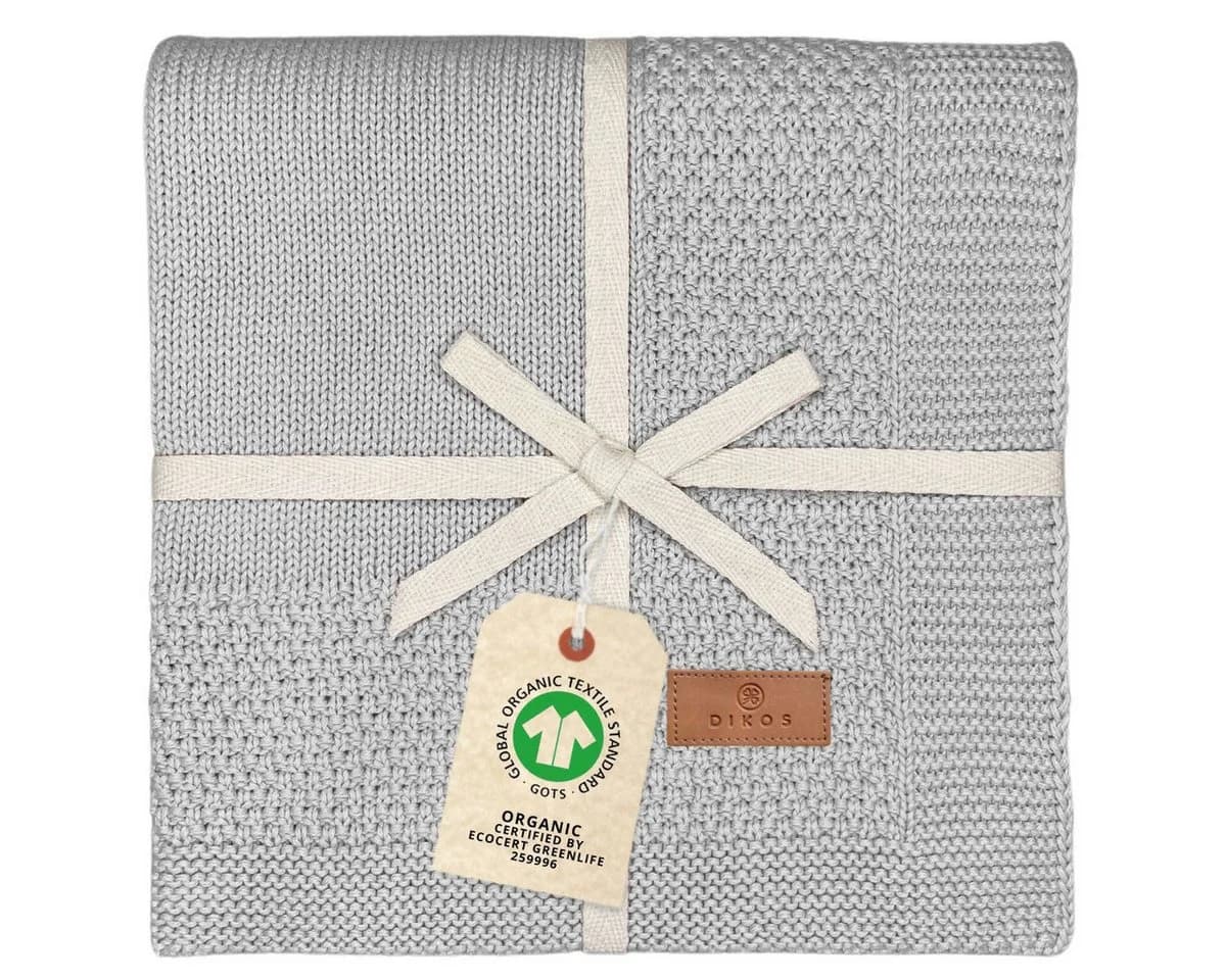 DIKOS® Kuscheldecke Bordüre 100% Bio Baumwolle Grau Strickdecke 75x100 - Bild 2
