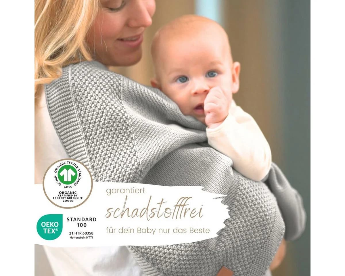 DIKOS® Kuscheldecke Bordüre 100% Bio Baumwolle Grau Strickdecke 75x100 - Bild 3