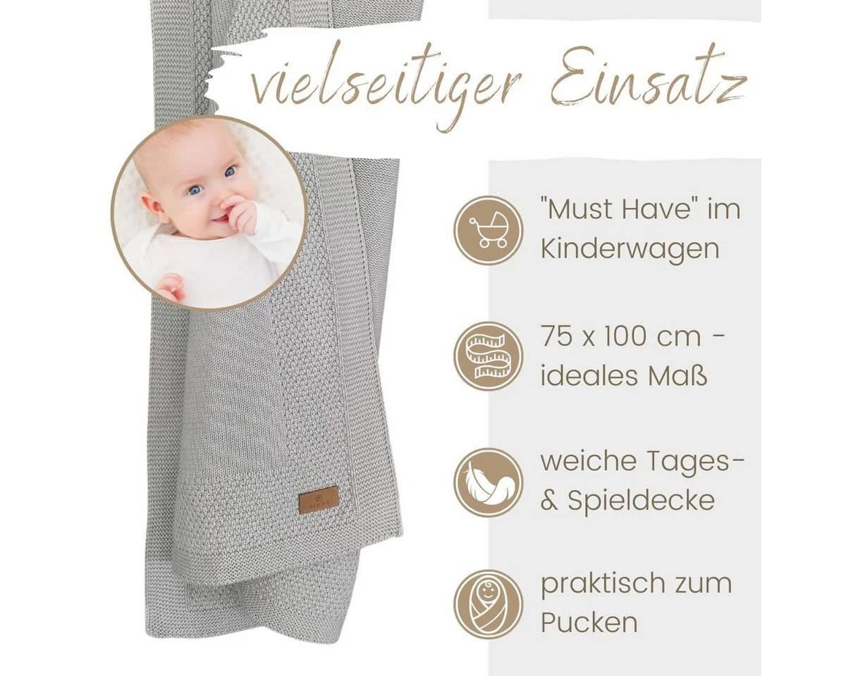 DIKOS® Kuscheldecke Bordüre 100% Bio Baumwolle Grau Strickdecke 75x100 - Bild 5