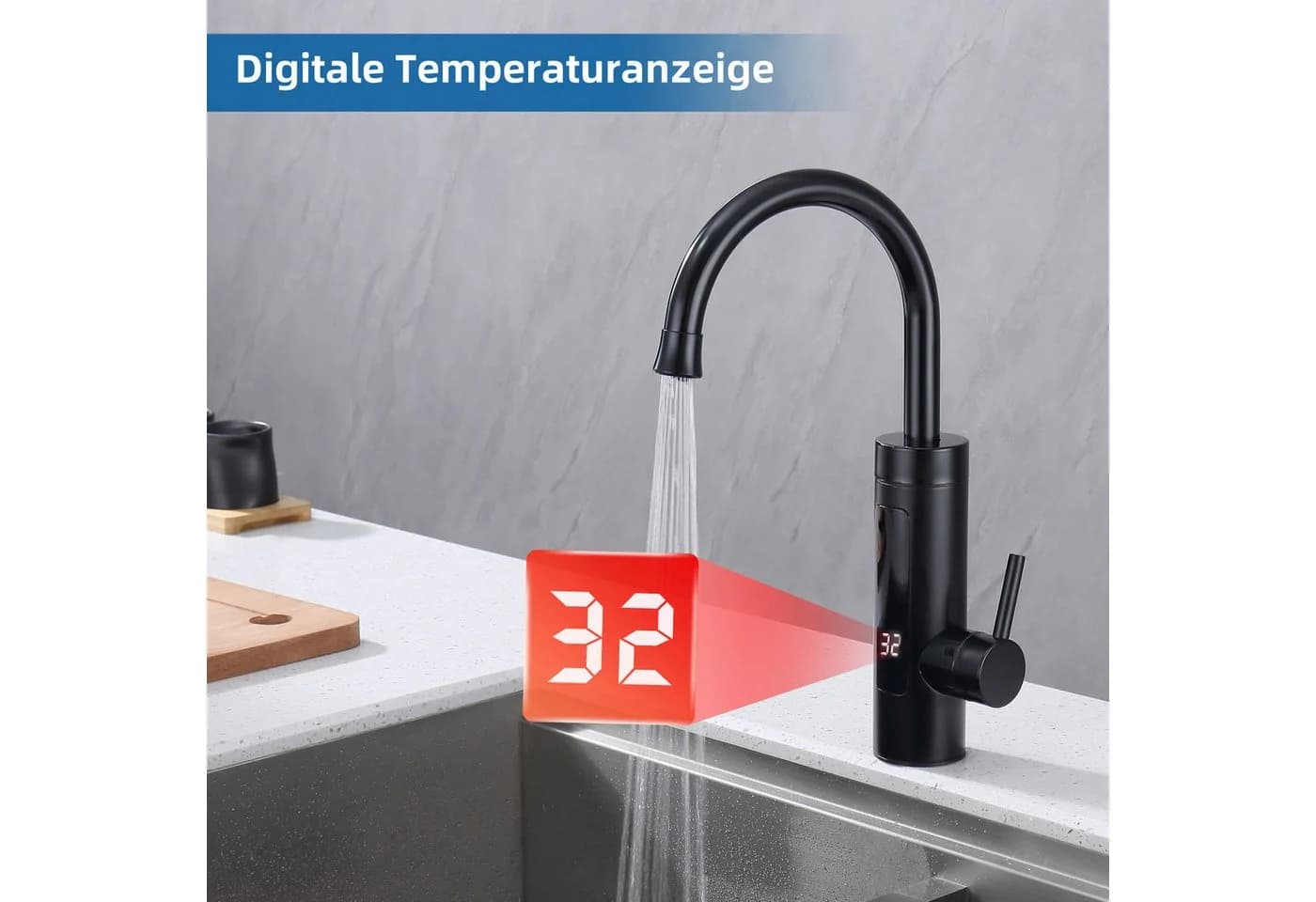 HOMELODY Küchenarmatur Elektrische Durchlauferhitzer 360° Edelstahl Schwarz