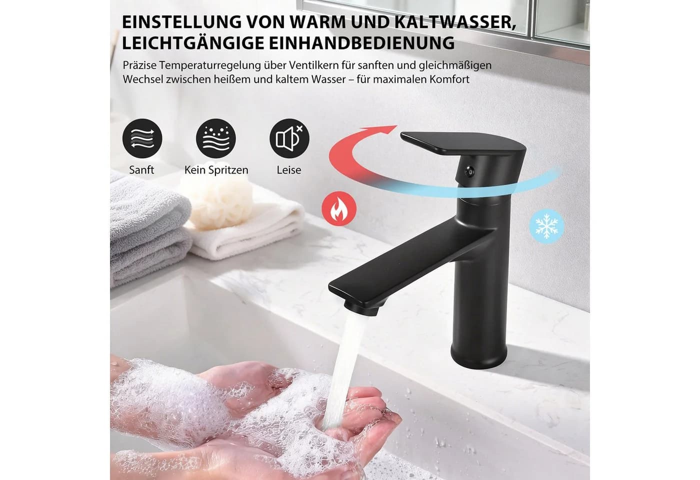 HOMELODY Waschtischarmatur Einhebelmischer Schwarz - Bild 3