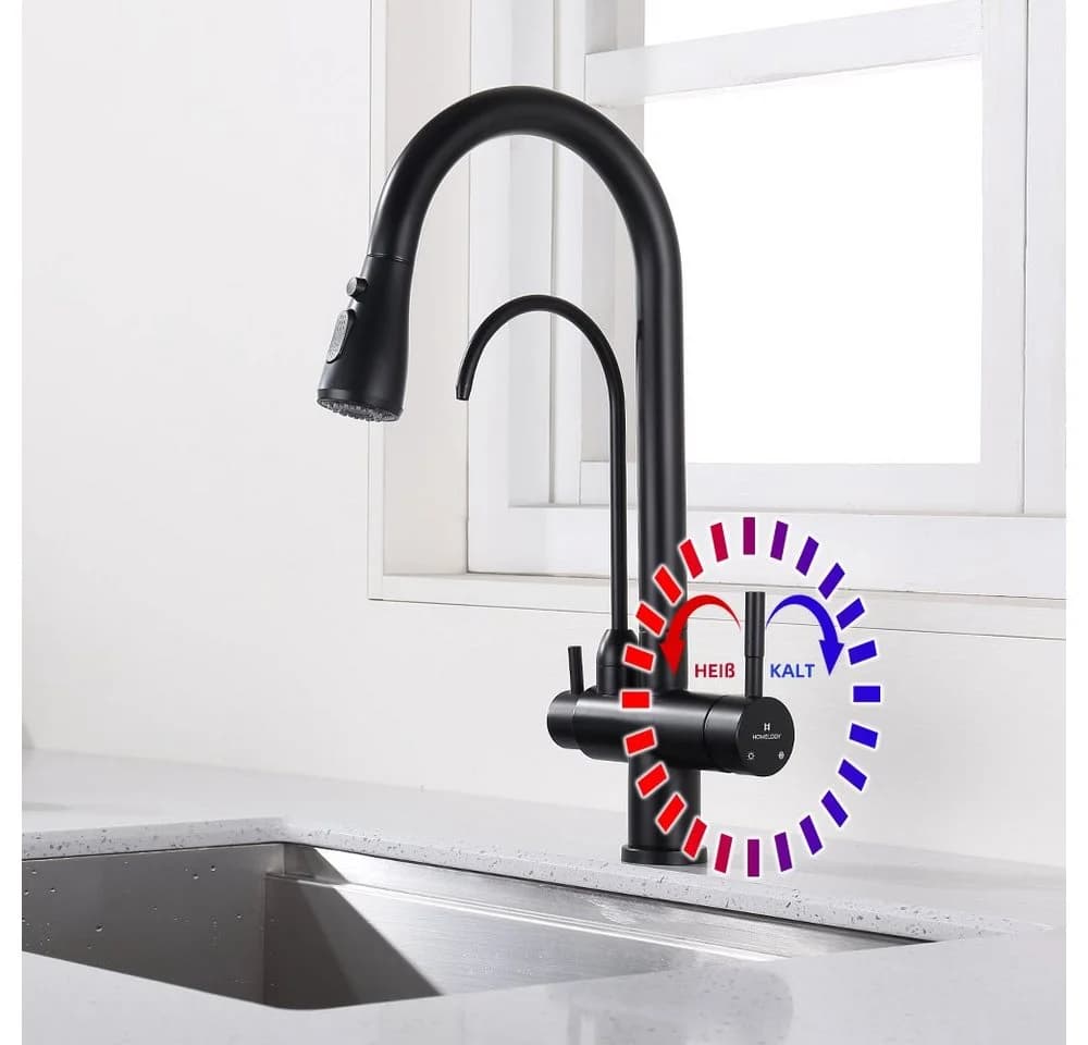 HOMELODY Küchenarmatur 3-Wege Wasserhahn Schwarz - Bild 4