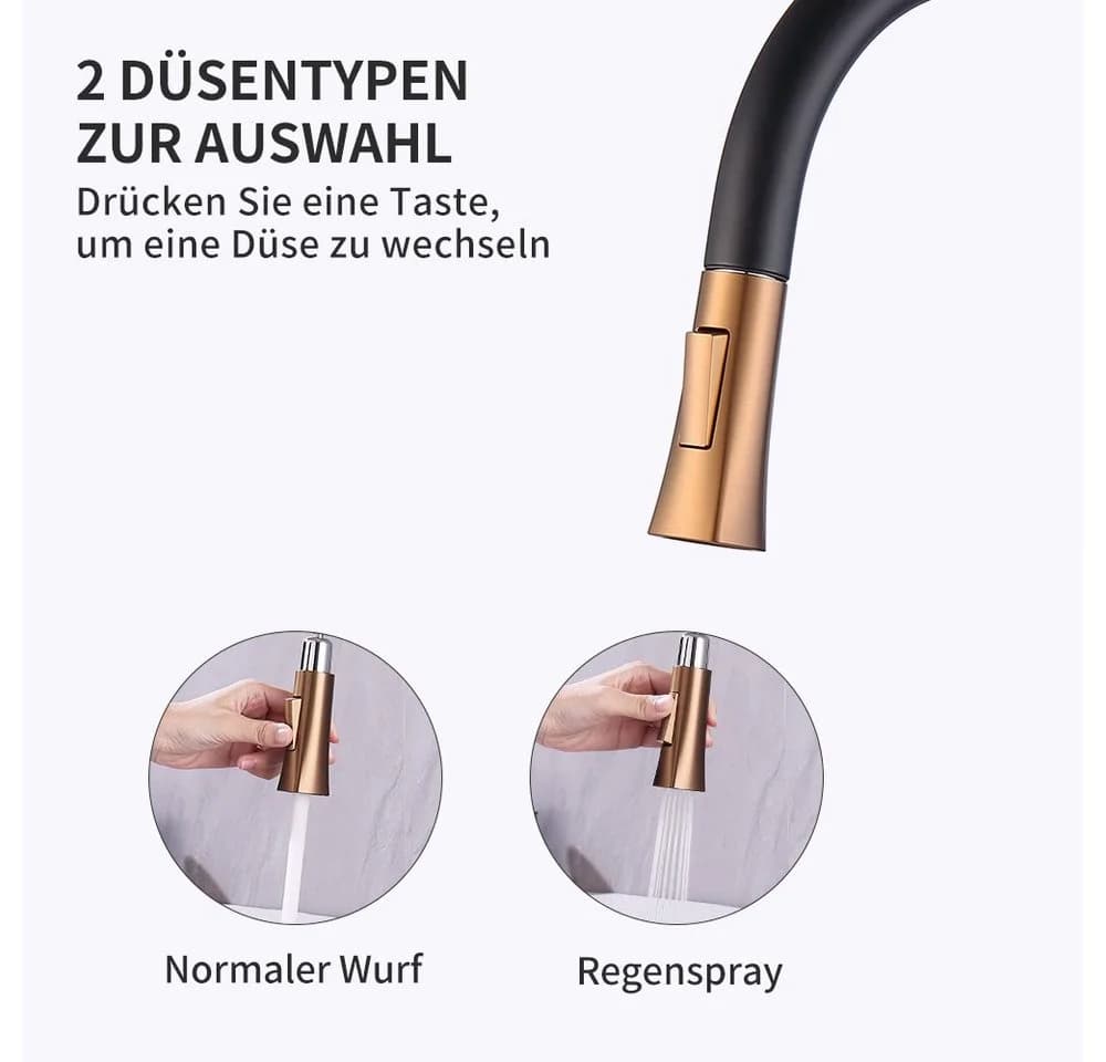 HOMELODY Küchenarmatur Schwarz 2 Strahlart Ausziehbar 360°-Drehbar - Bild 4