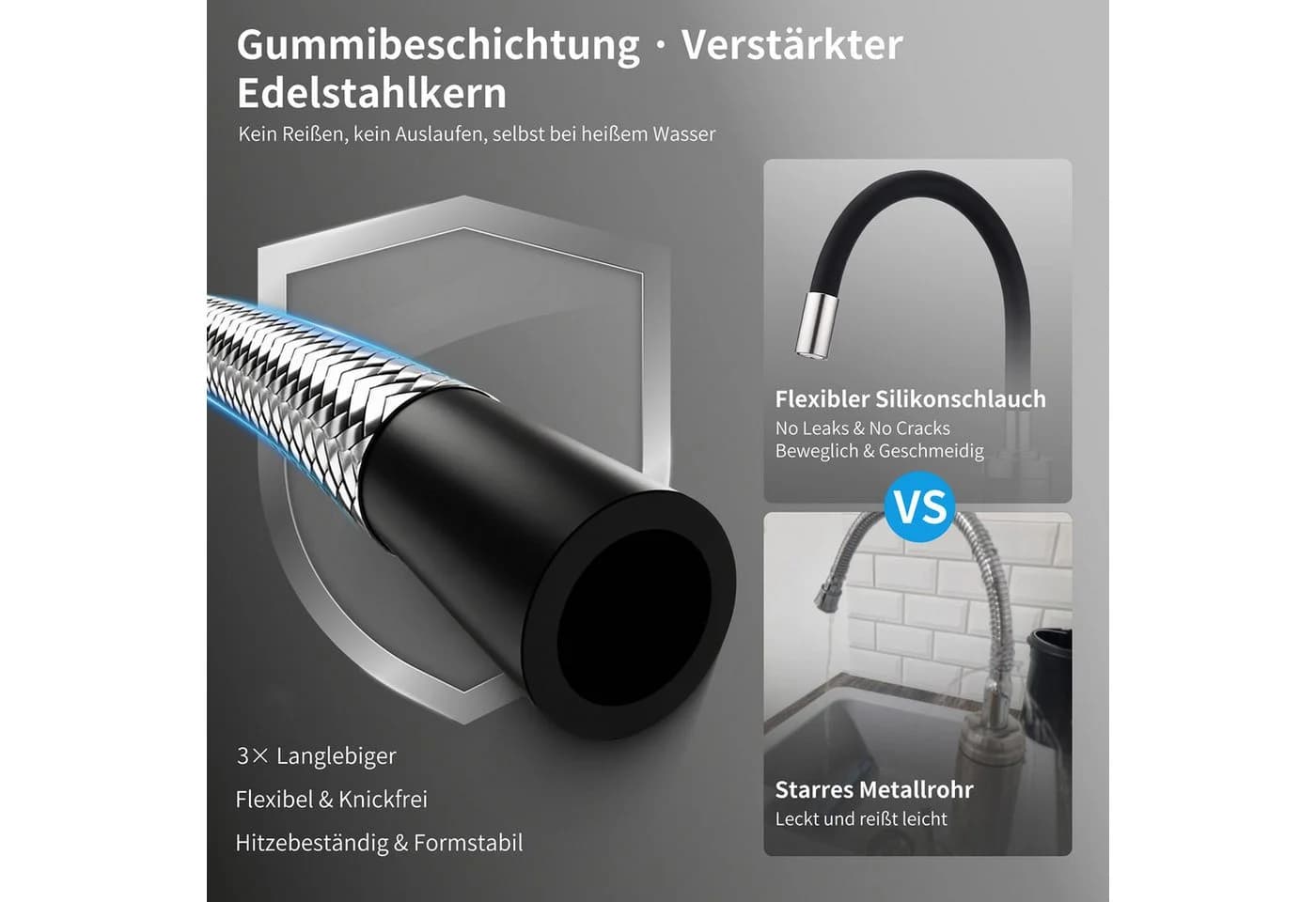HOMELODY Küchenarmatur mit Durchlauferhitzer, Sofort warmes Wasser, Flexibler Auslauf, Schwarz - Bild 5