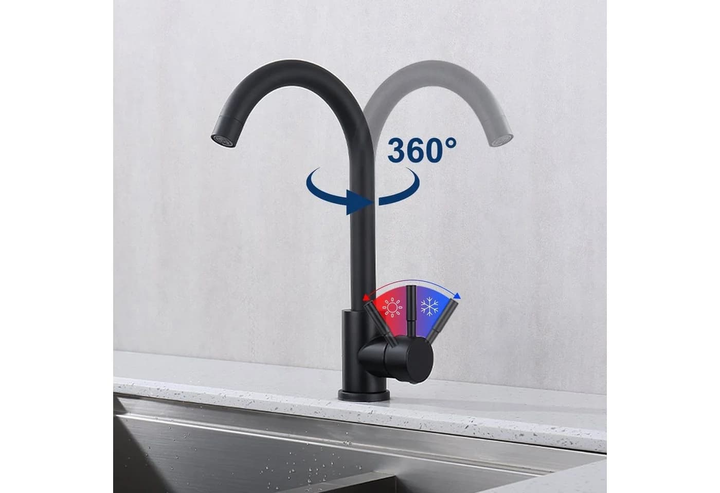 HOMELODY Küchenarmatur Schwarzer 360° drehbarer Spültischarmatur aus Edelstahl - Bild 3