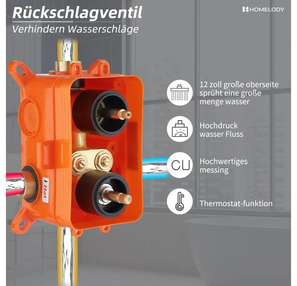 HOMELODY Duschsystem mit Thermostat Schwarz Messing - Bild 5