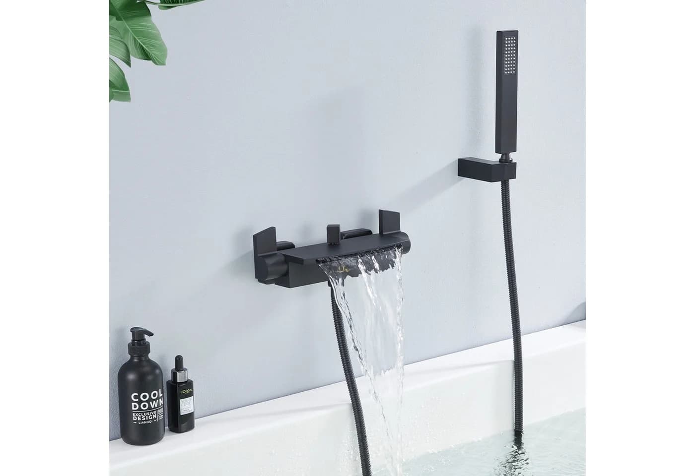 HOMELODY Duscharmatur Wasserfall Wasserhahn Bad Duscharmatur Schwarz