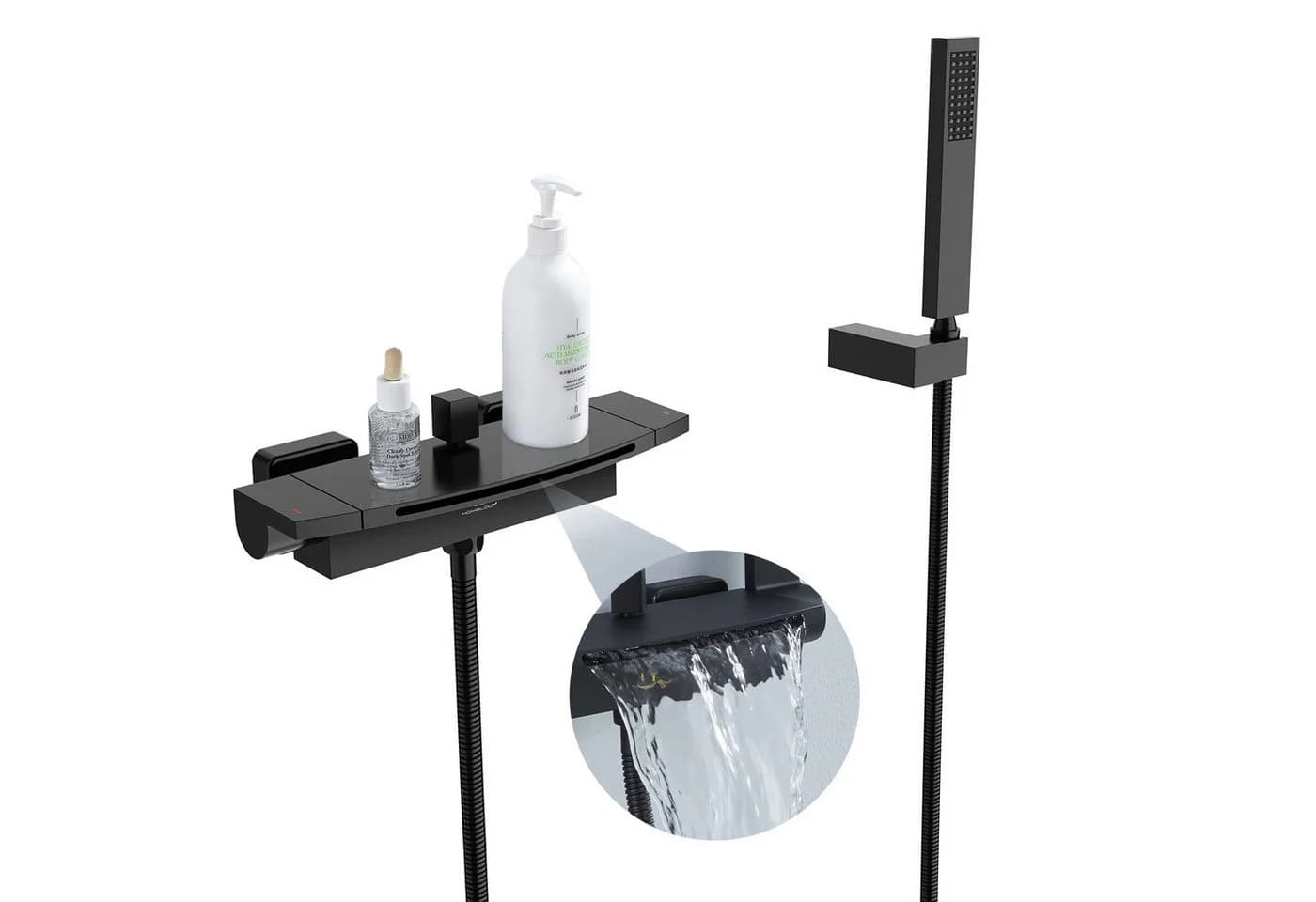 HOMELODY Duscharmatur Wasserfall Wasserhahn Bad Duscharmatur Schwarz - Bild 2