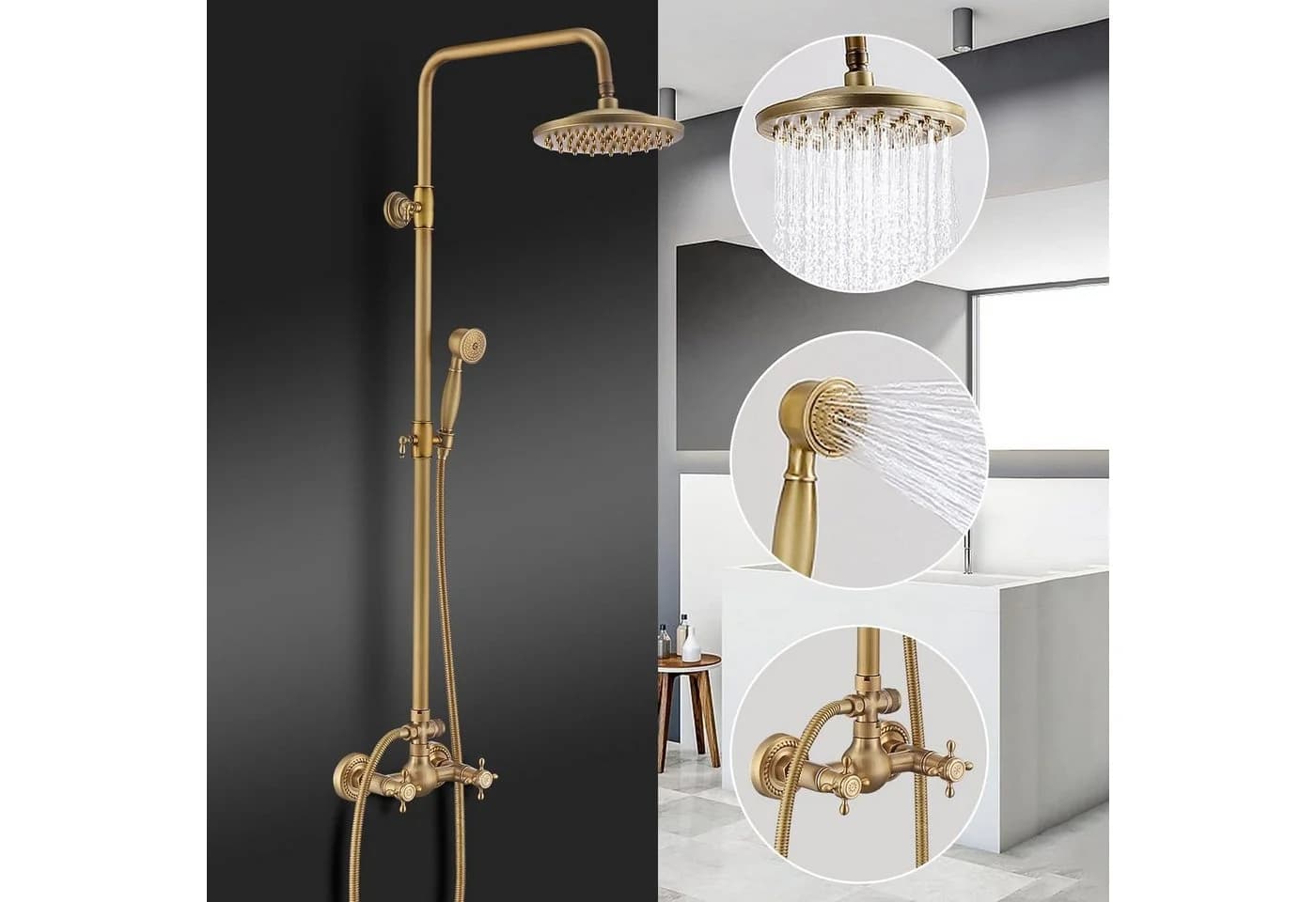 HOMELODY Duschsystem Retro Antikgold 8" Regendusche Höhenverstellbar - Bild 2