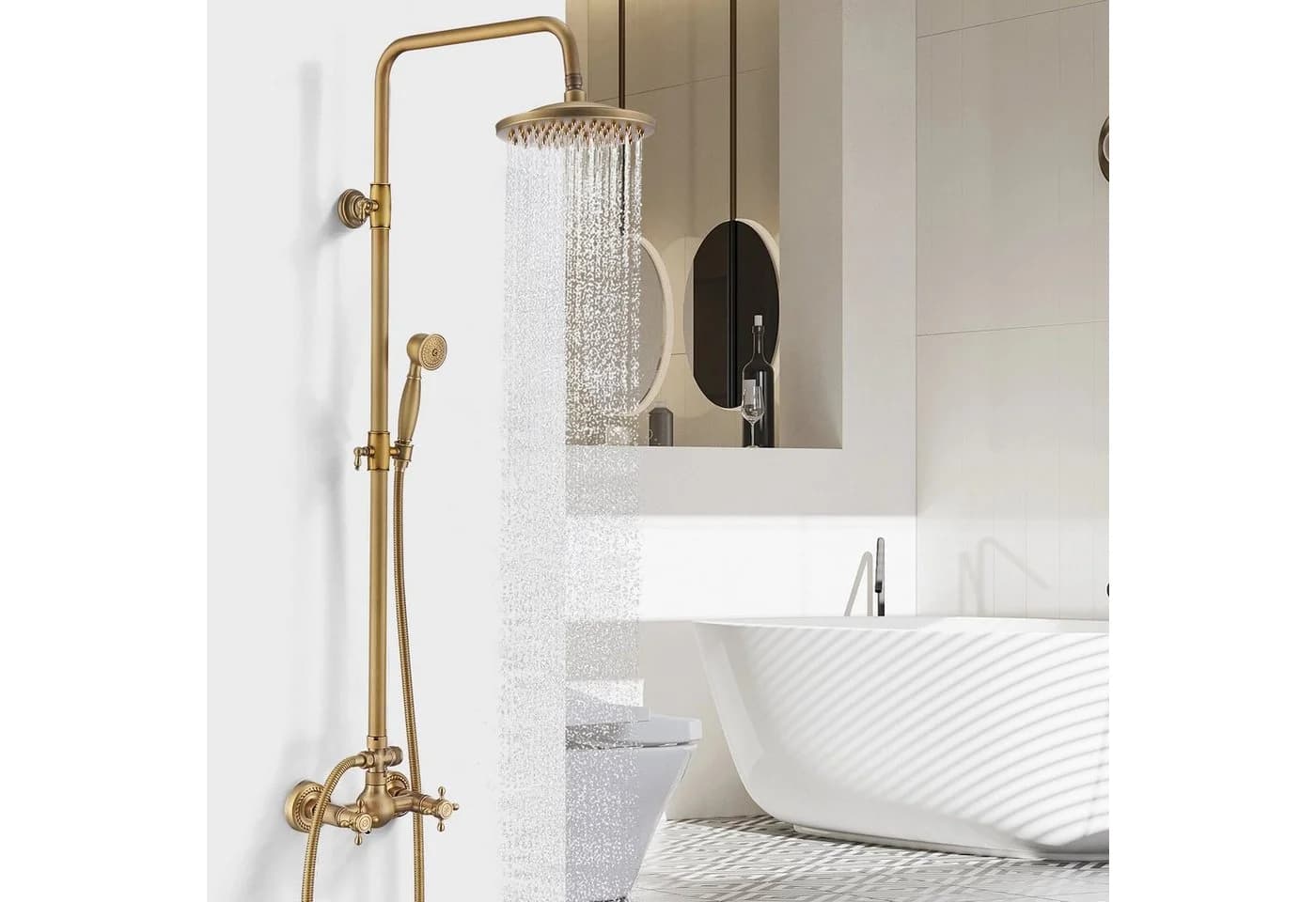 HOMELODY Duschsystem Retro Antikgold 8" Regendusche Höhenverstellbar - Bild 3