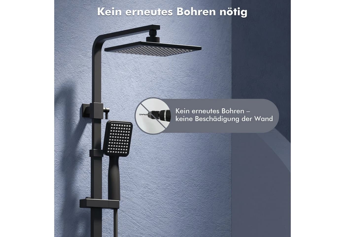 HOMELODY Duschsystem Wasserfall Thermostat 3 Strahlarten Schwarz - Bild 3