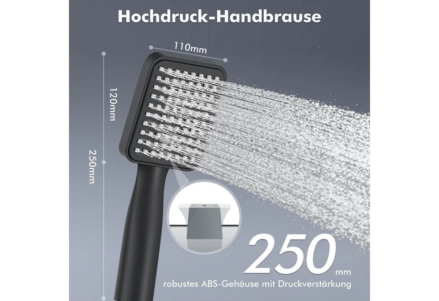 HOMELODY Duschsystem Wasserfall Thermostat 3 Strahlarten Schwarz - Bild 5