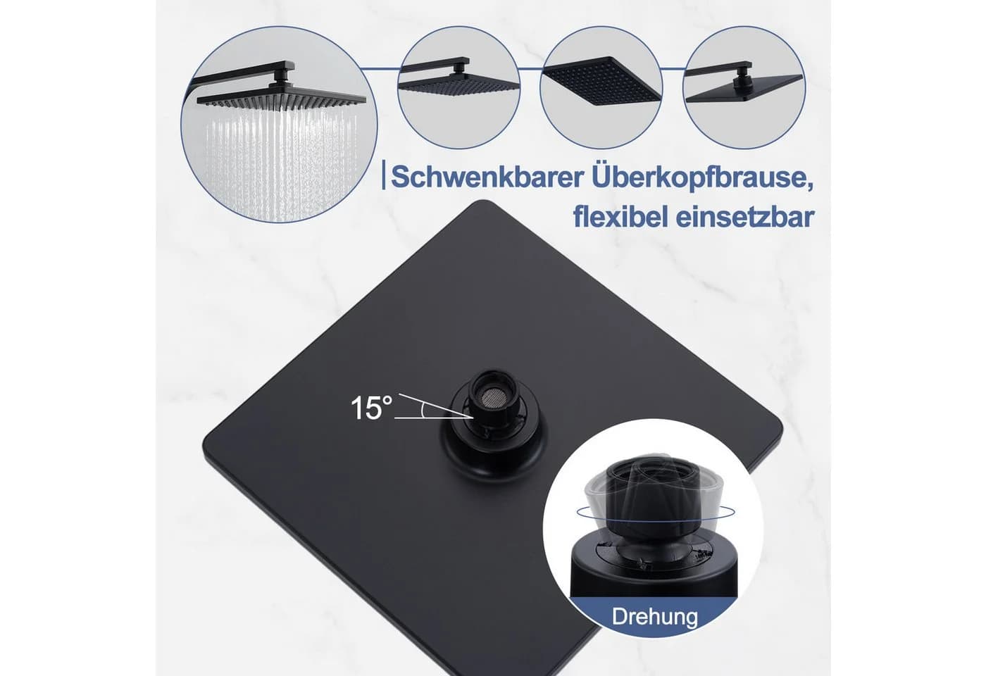 HOMELODY Duschsystem Thermostat 38°C verstellbare Duschstange Edelstahl 2 Strahlarten 1-tlg. Schwarz - Bild 5