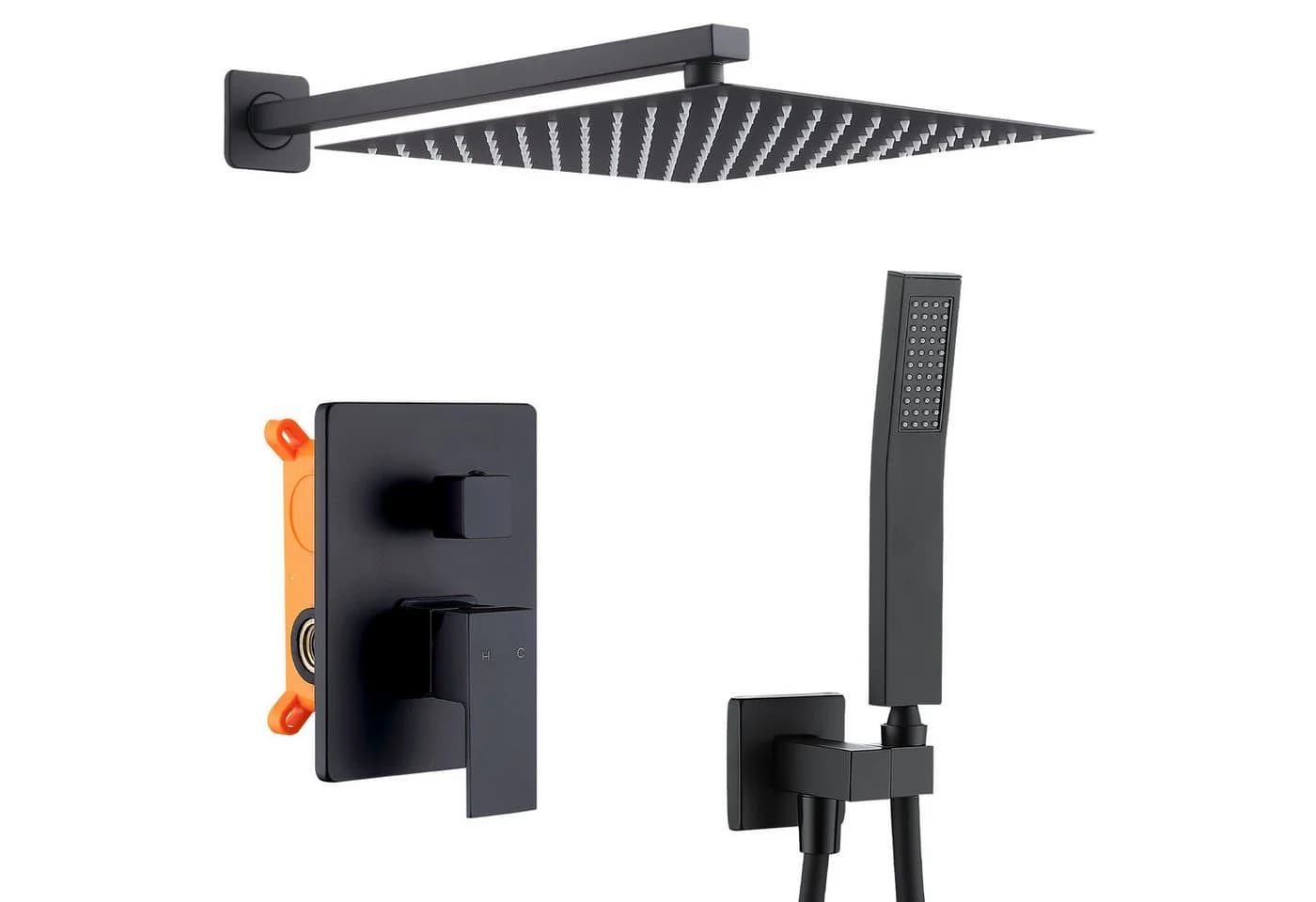 HOMELODY Stangenbrause-Set Unterputz Duschsystem Schwarz 12-Zoll-Duschkopf - Bild 2