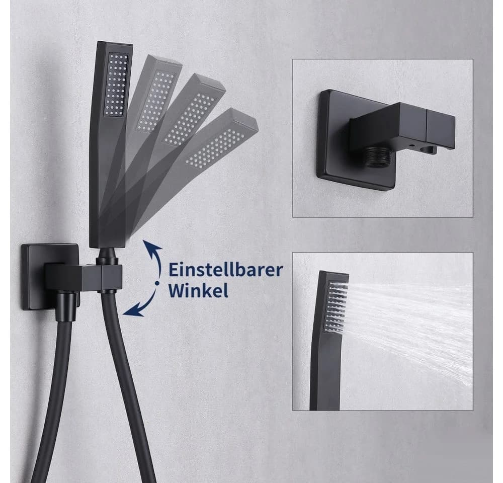 HOMELODY Stangenbrause-Set Unterputz Duschsystem Schwarz 12-Zoll-Duschkopf - Bild 3