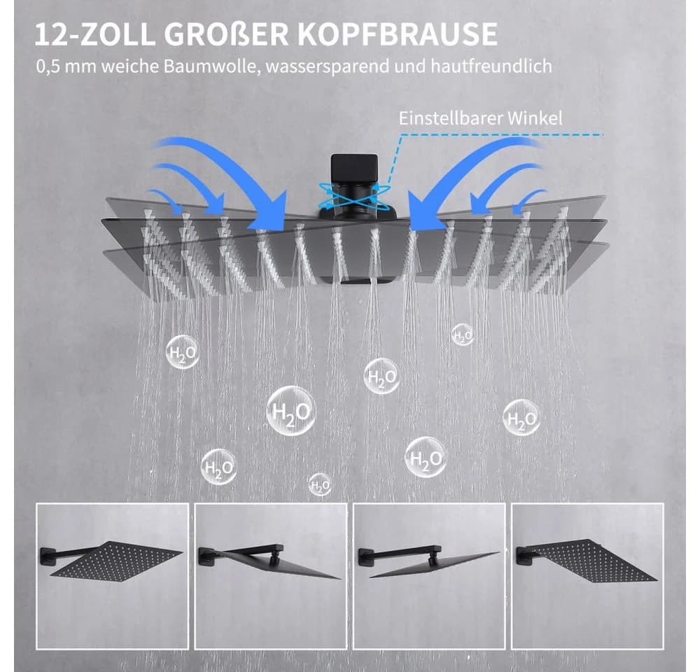 HOMELODY Stangenbrause-Set Unterputz Duschsystem Schwarz 12-Zoll-Duschkopf - Bild 4