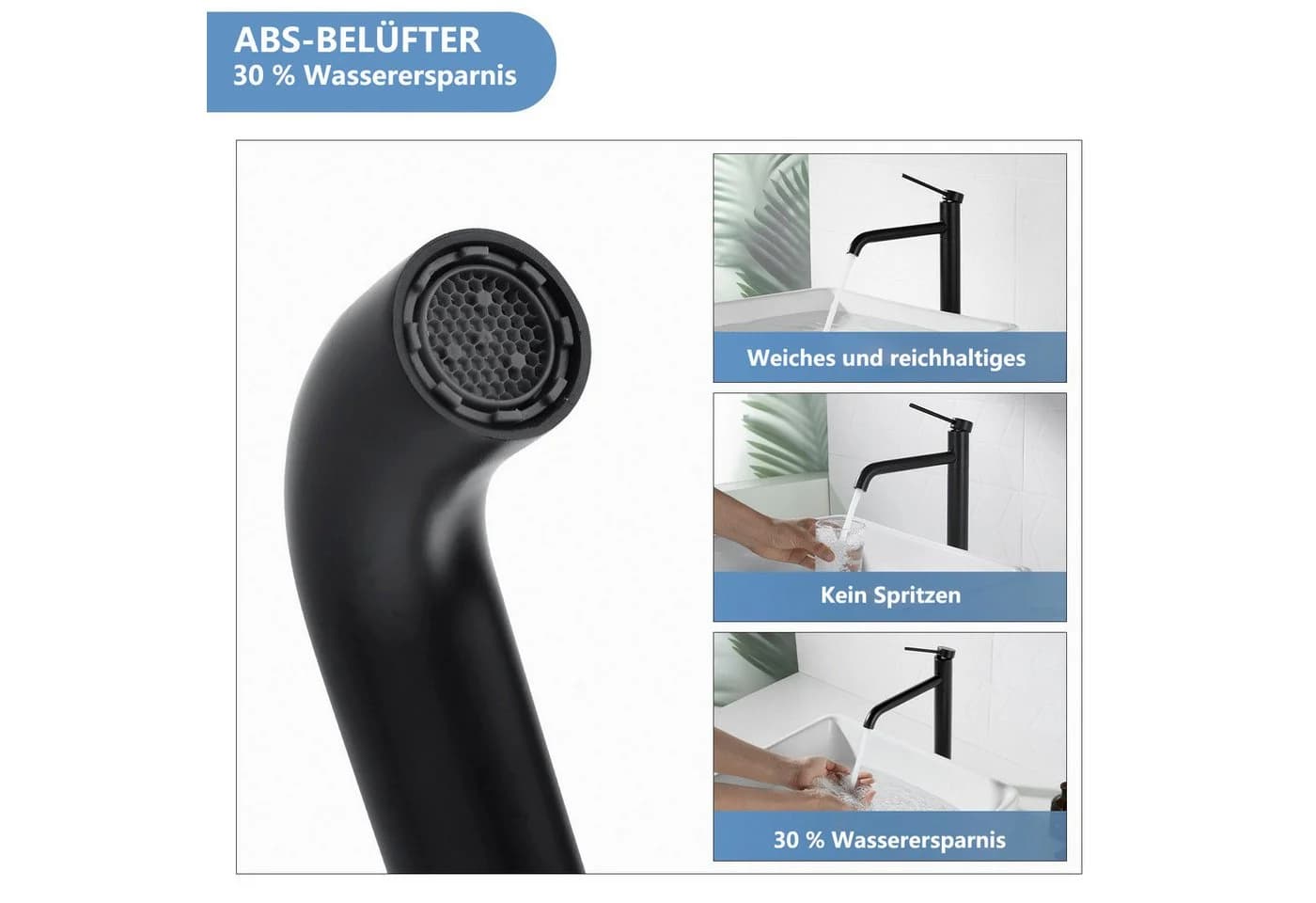 HOMELODY Badarmatur Schwarz Edelstahl 304 180° Drehbar - Bild 4