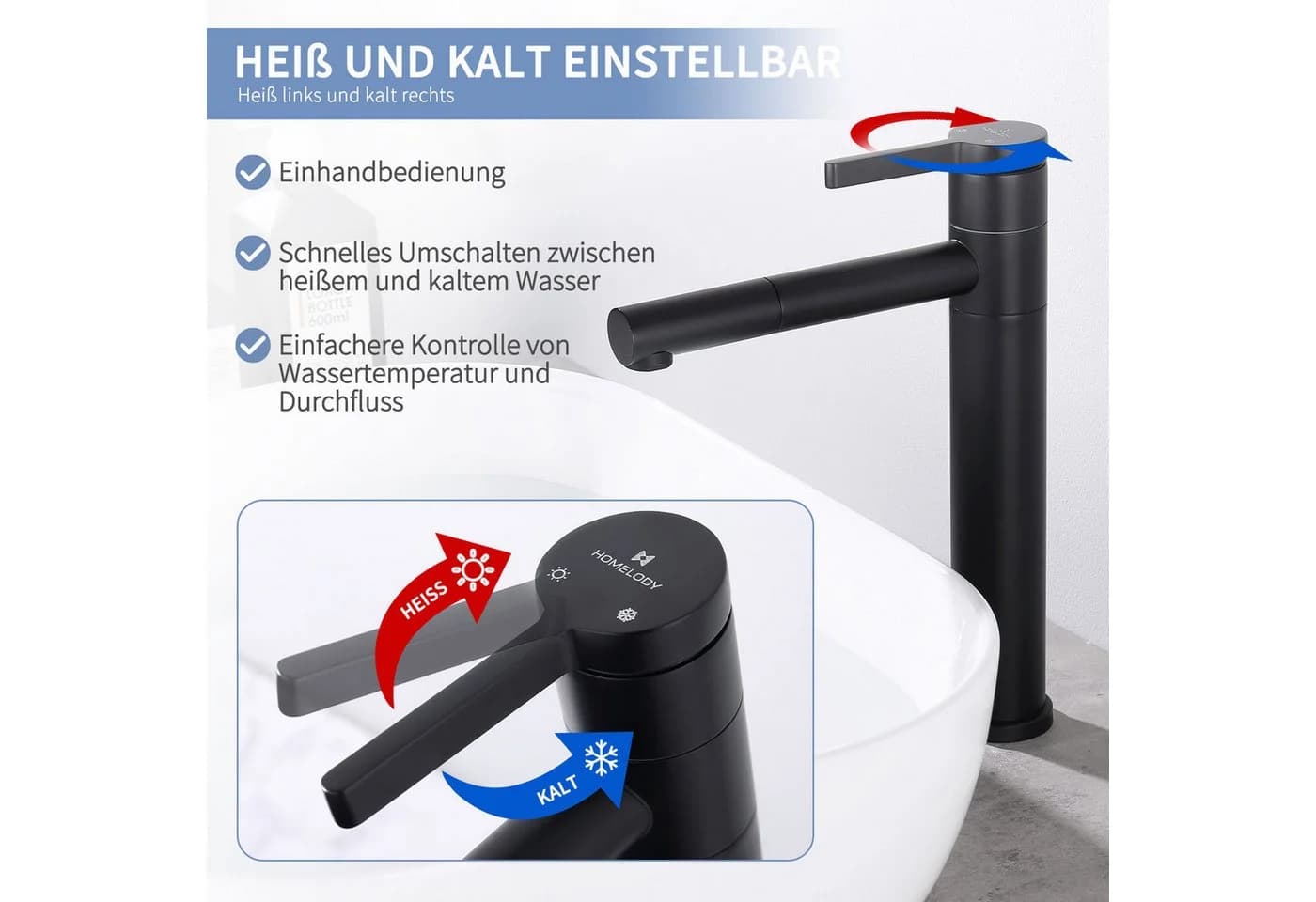 HOMELODY Badarmatur Schwarz Waschtischarmatur Bad Mischbatterie