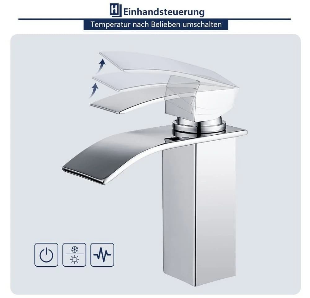 HOMELODY Wasserfall Waschtischarmatur Verchromt Edelstahl - Bild 4