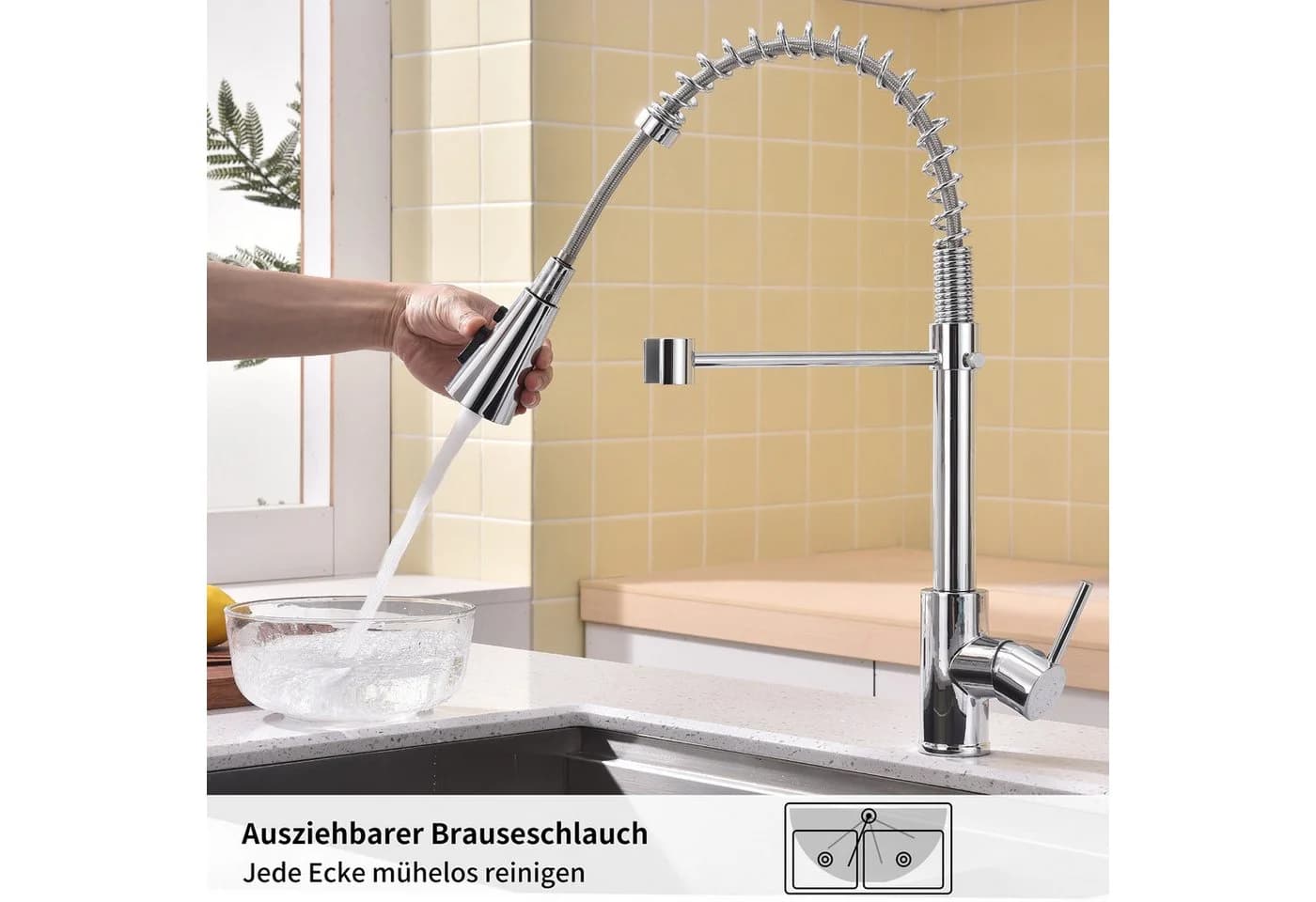 HOMELODY Küchenarmatur 360° Schwenkbar Ausziehbar Silber - Bild 4