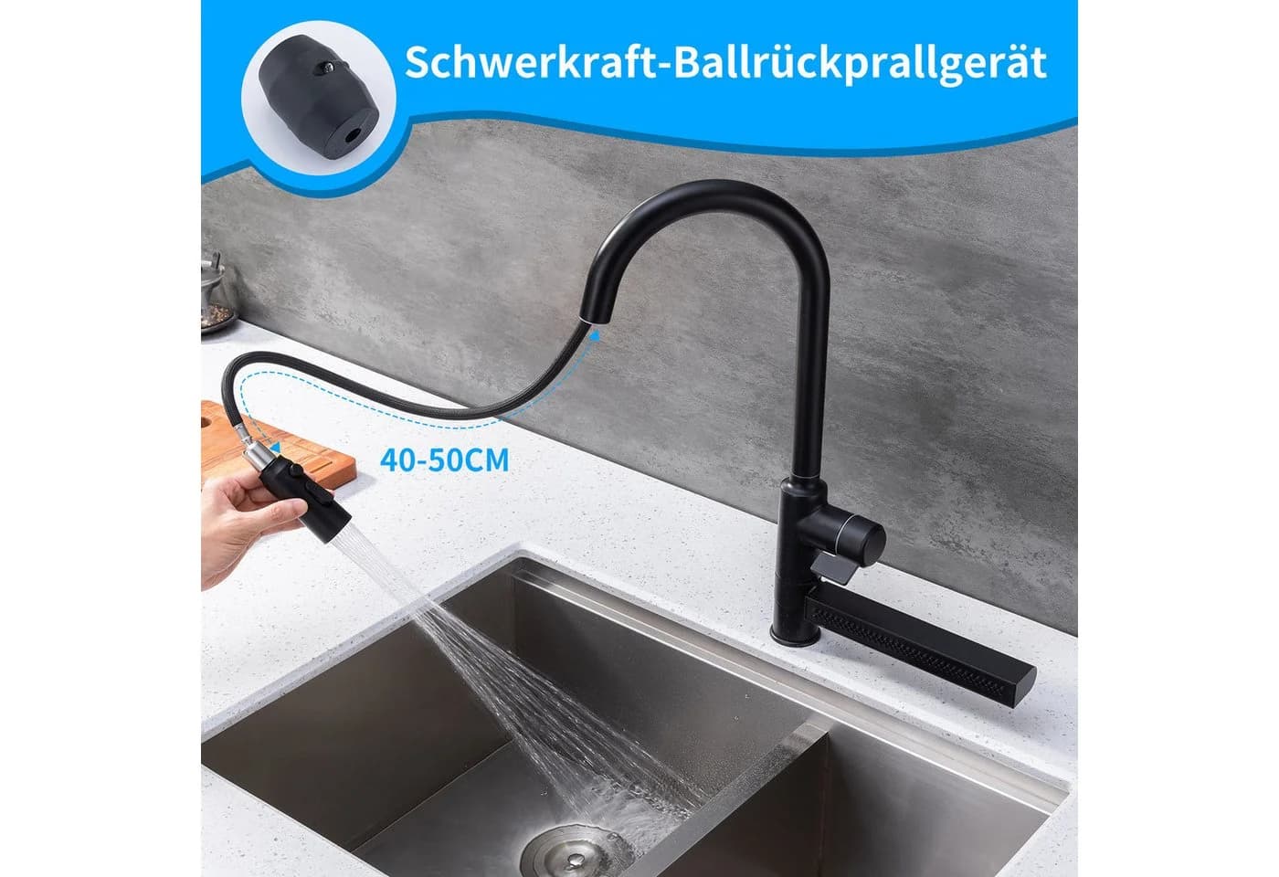 HOMELODY Küchenarmatur Schwarz Ausziehbar 360°-Drehung 720°-Regenarm - Bild 3