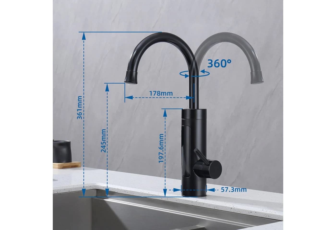HOMELODY Küchenarmatur Elektrischer Wasserhahn Küche mit Digitalanzeige und Durchlauferhitzer - Bild 3