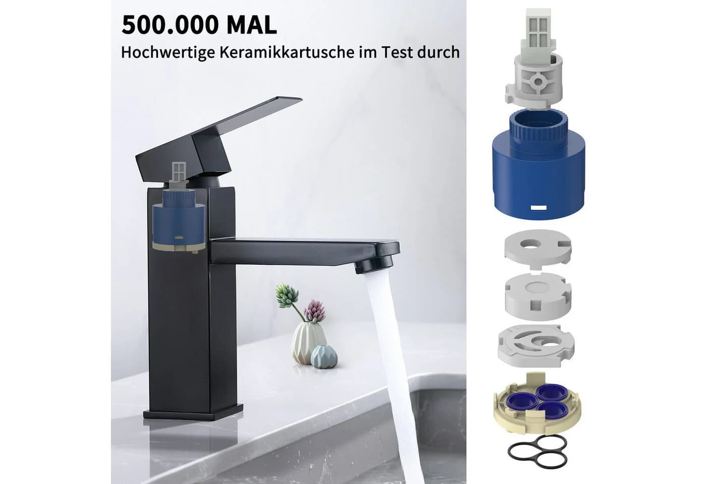 HOMELODY Waschtischarmatur Schwarz Matt Mischbatterie Edelstahl - Bild 4