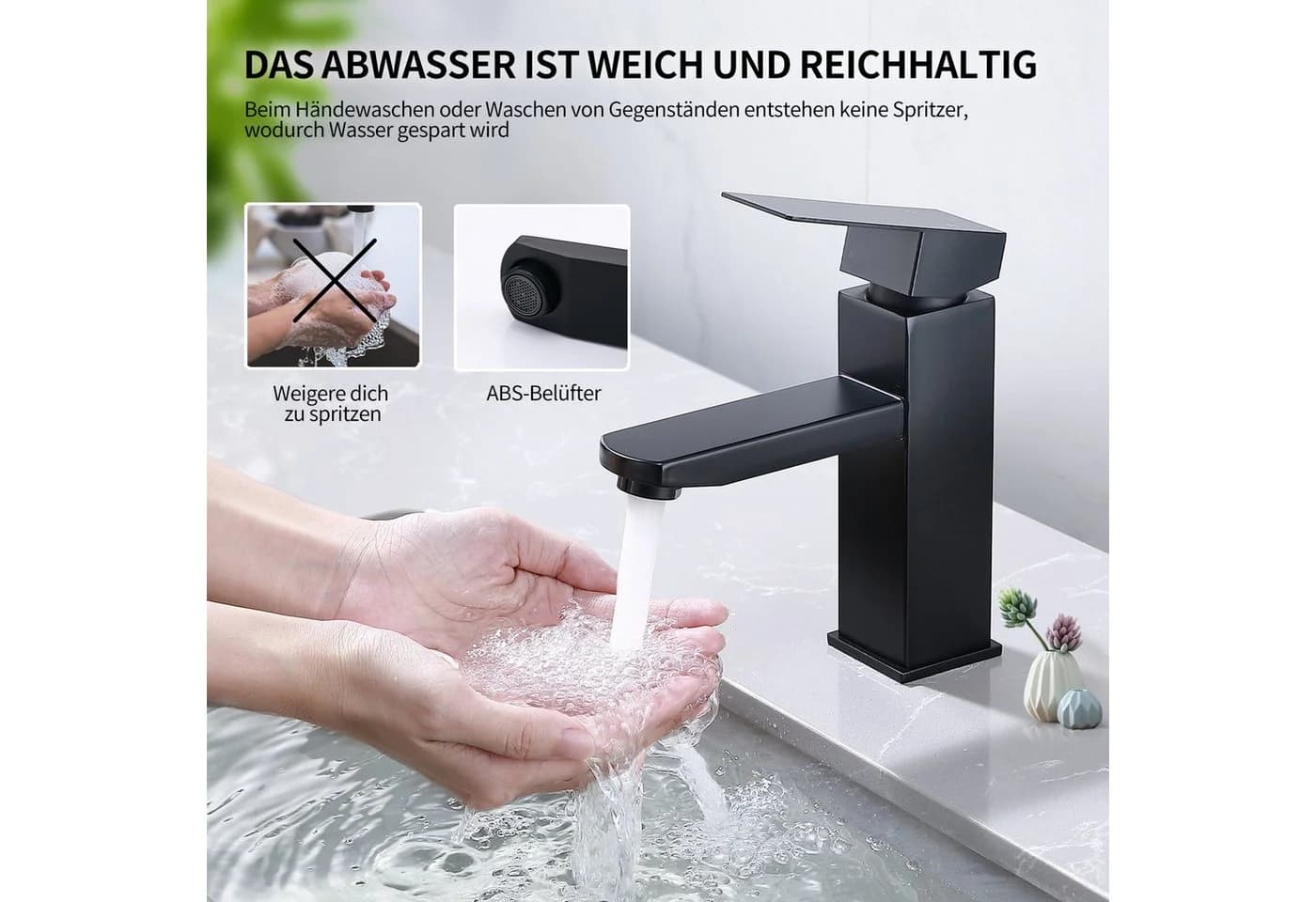 HOMELODY Waschtischarmatur Schwarz Matt Mischbatterie Edelstahl - Bild 5