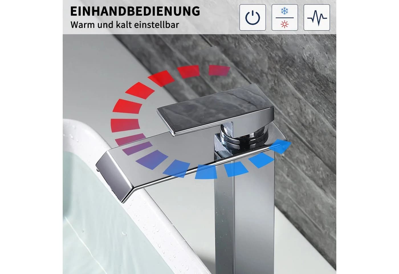 HOMELODY Wasserfall Waschtischarmatur Chrom Edelstahl