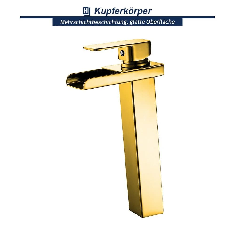 HOMELODY Badarmatur Wasserhahn Bad Wasserfall Hoch Wascbecken Armatur Mischbatterie Chrom