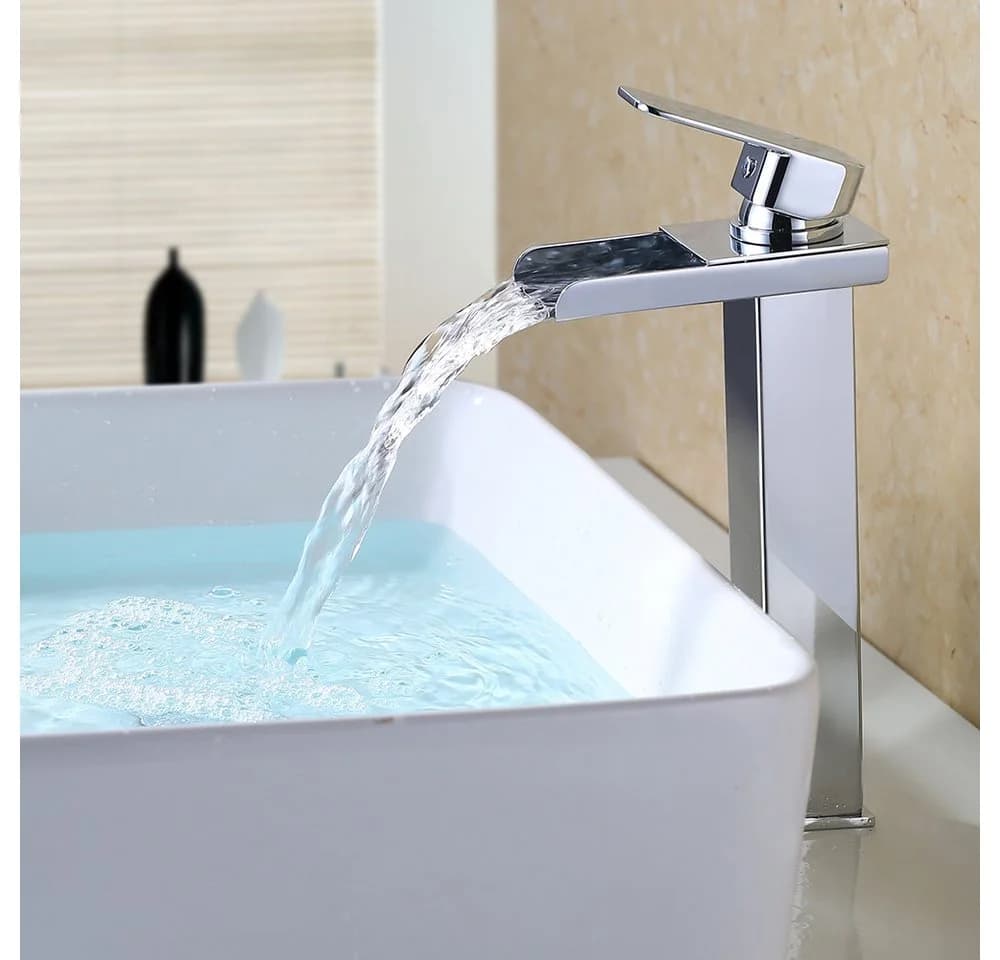HOMELODY Badarmatur Wasserhahn Bad Wasserfall Hoch Wascbecken Armatur Mischbatterie Chrom - Bild 2