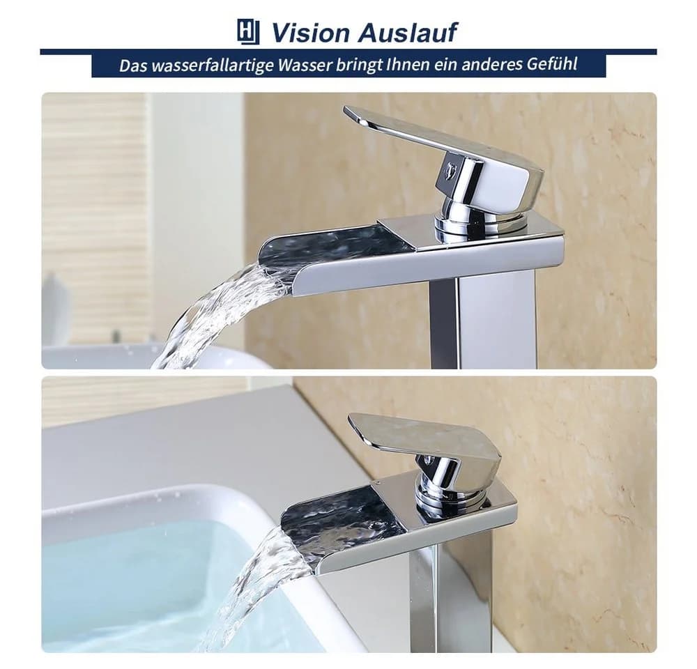 HOMELODY Badarmatur Wasserhahn Bad Wasserfall Hoch Wascbecken Armatur Mischbatterie Chrom - Bild 3
