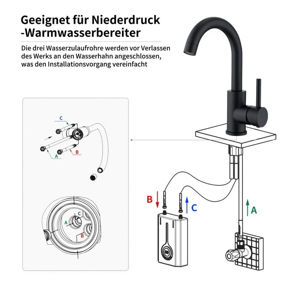 HOMELODY Küchenarmatur Niederdruck 360° drehbar Edelstahl chrom - Bild 4