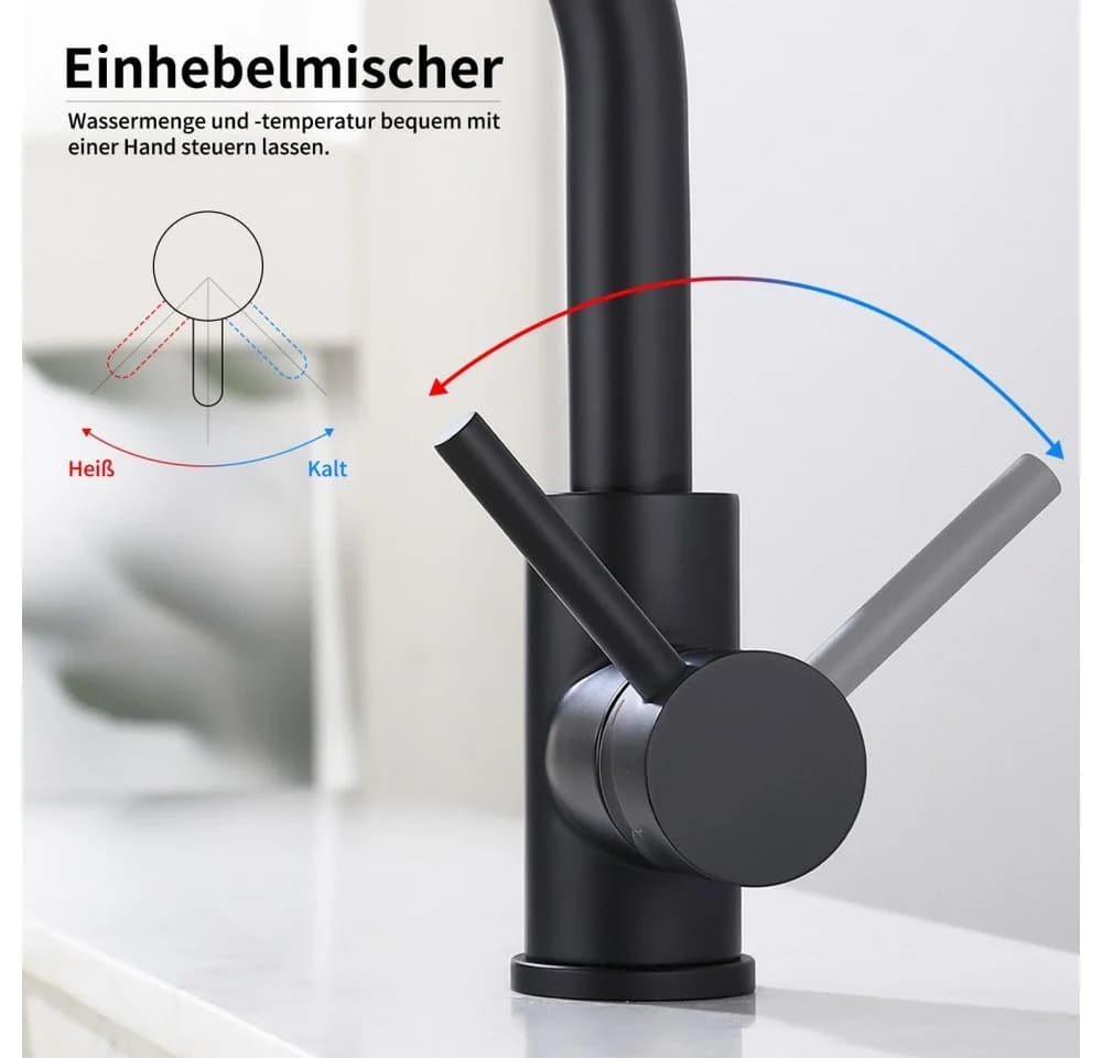 HOMELODY Küchenarmatur Niederdruck 360° drehbar Edelstahl chrom - Bild 5