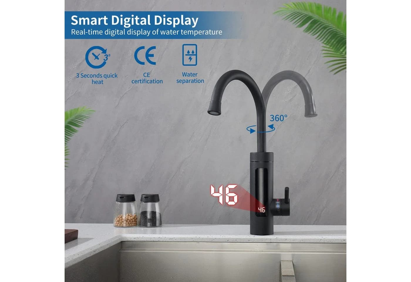 HOMELODY Küchenarmatur Elektrische Durchlauferhitzer 360° Schwarz - Bild 4