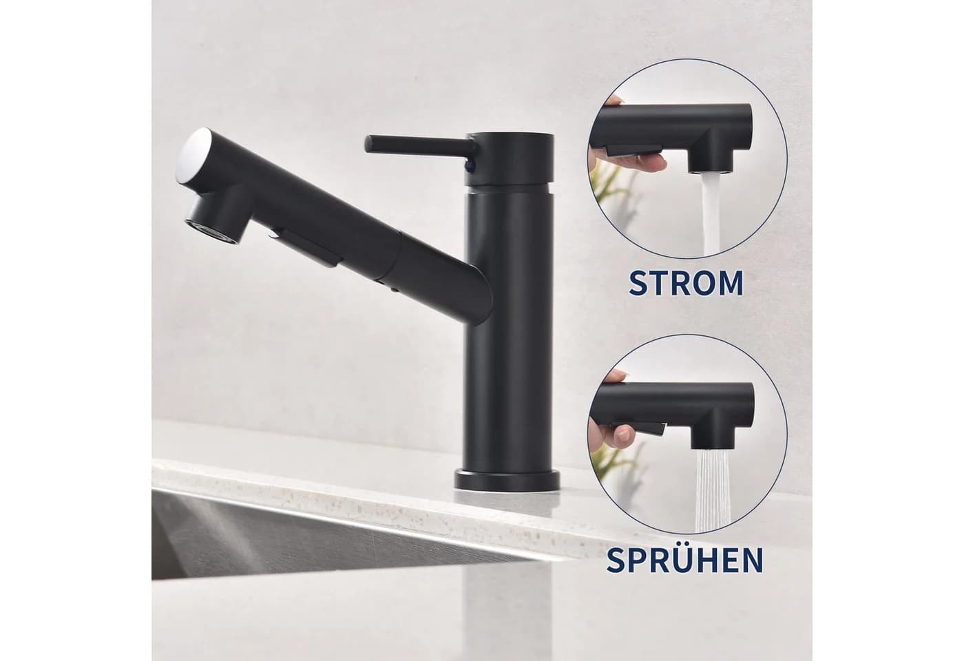 HOMELIVE Küchenarmatur Ausziehbarer Küchenhahn Wasserhahn Schwarz - Bild 4