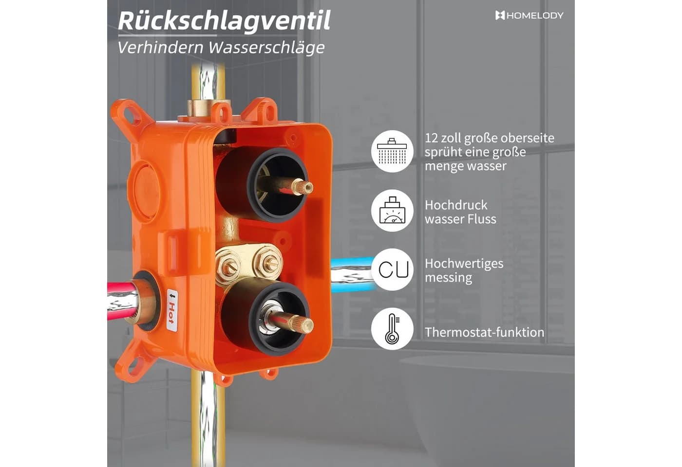 HOMELIVE Duschsystem mit Thermostat 38℃ Schwarz Unterputz - Bild 3