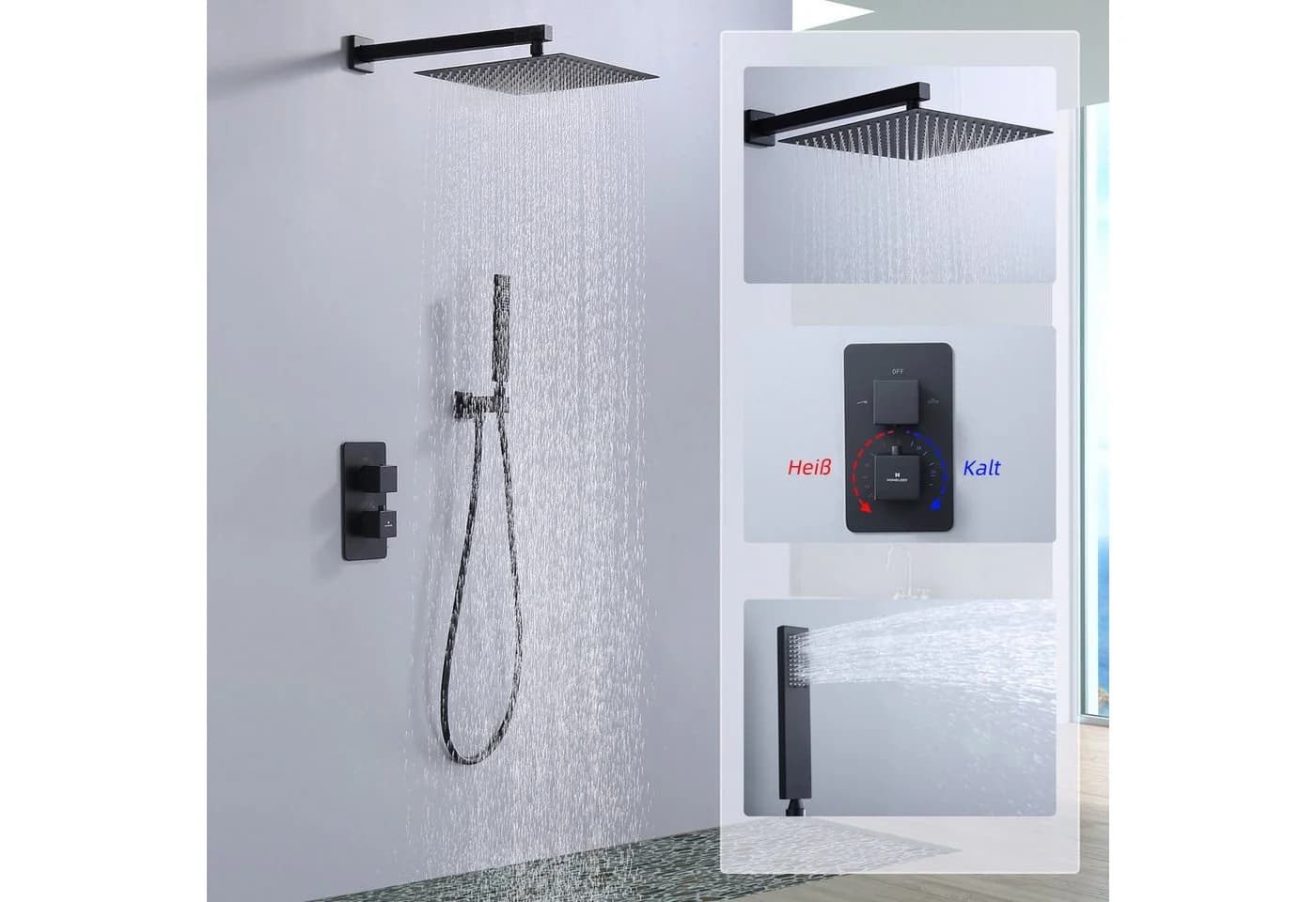 HOMELIVE Duschsystem mit Thermostat 38℃ Schwarz Unterputz - Bild 5