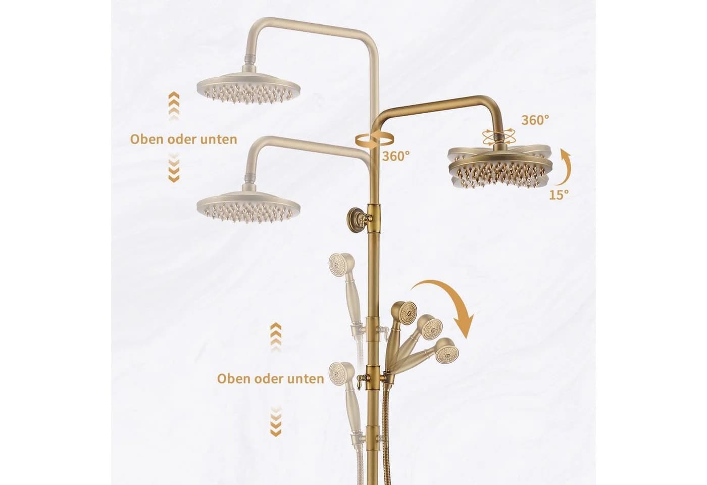 HOMELIVE Duschsystem Retro Messing Antikgold mit Regendusche und Handbrause - Bild 4