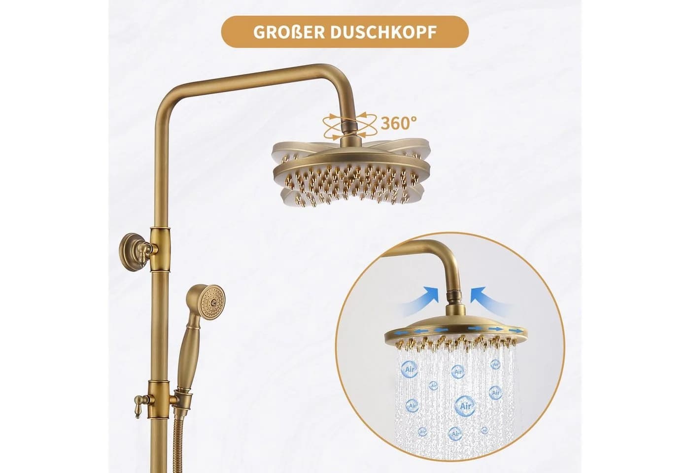 HOMELIVE Duschsystem Retro Messing Antikgold mit Regendusche und Handbrause - Bild 5