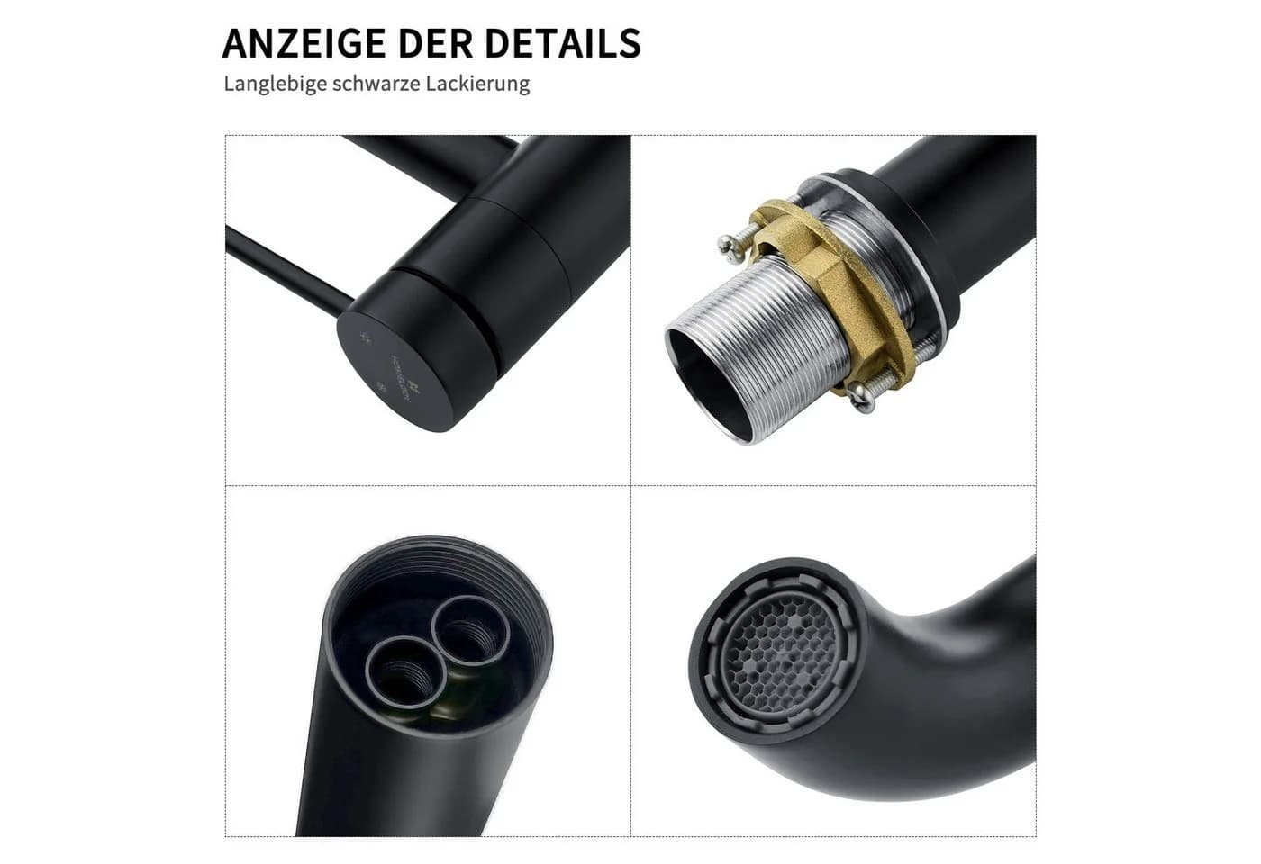 HOMELIVE Badarmatur Edelstahl Schwarz 360° Schwenkbar - Bild 5