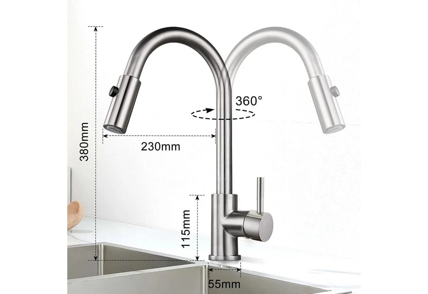 HOMELIVE Küchenarmatur ausziehbar Edelstahl 2 Strahlarten - Bild 3